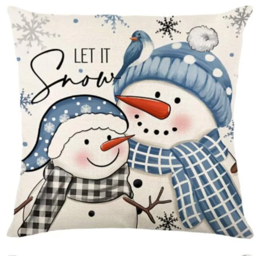 NEW SET OF 4 CHRISTMAS COTTON LINEN BLEND CHRISTMAS SEASONAL PILLOW COVERS 18